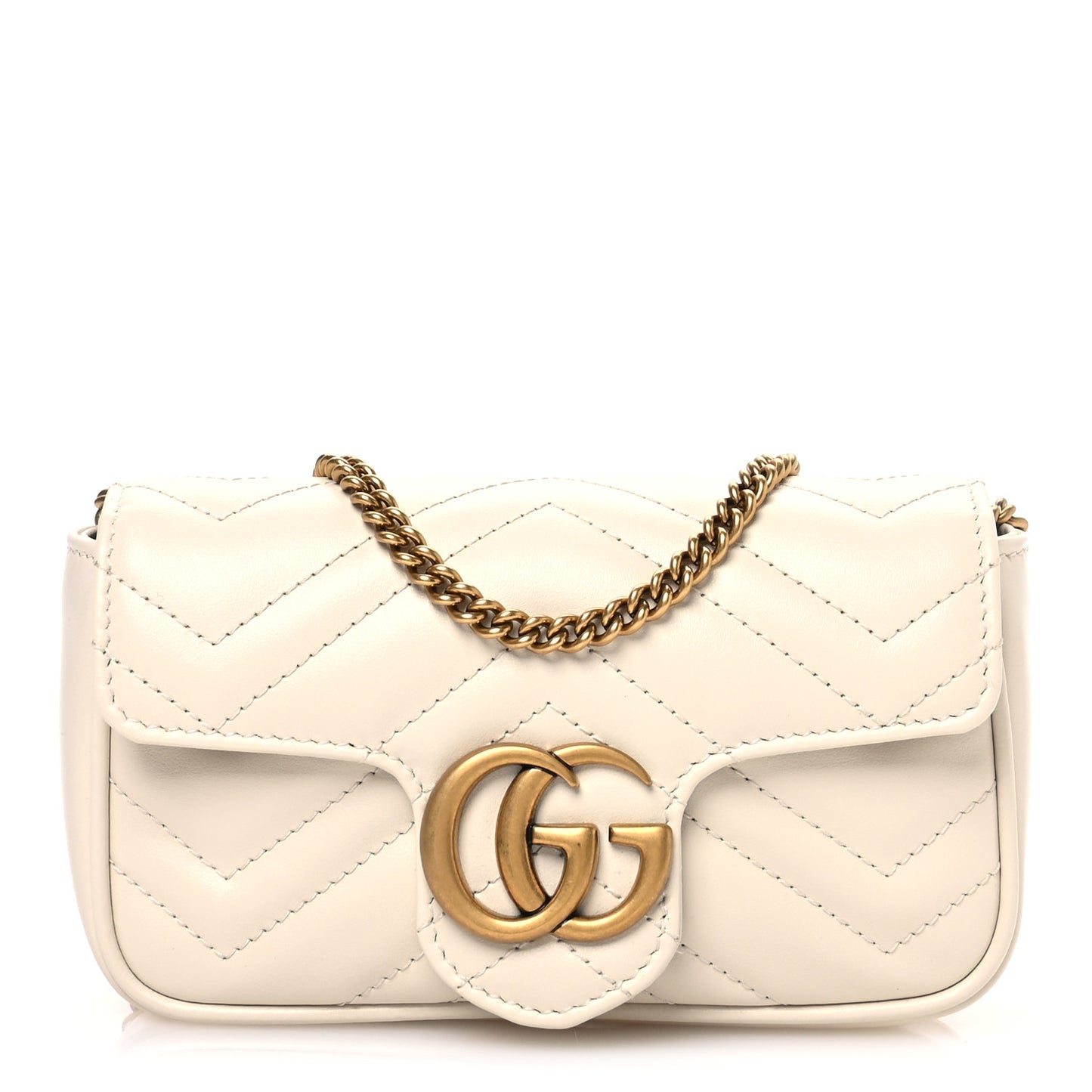 Calfskin Matelasse Super Mini GG Marmont Shoulder Bag White