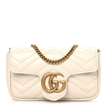 Gucci Calfskin Matelasse Super Mini GG Marmont Shoulder Bag White 1 of 11