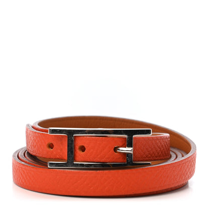 Hermes Epsom Hapi 3 MM Triple Tour Wrap Bracelet L Orange Poppy 1 of 3