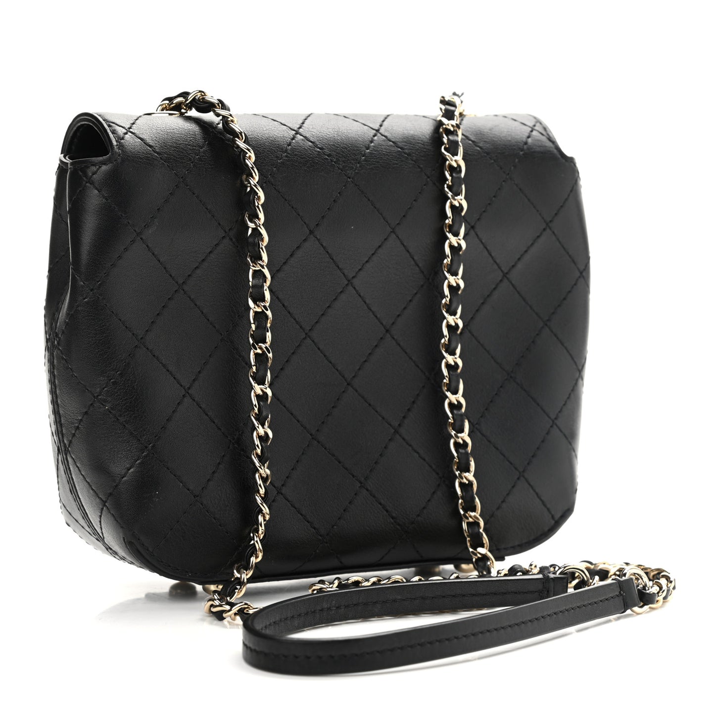 Calfskin Stitched Small Covered CC Flap Bag Black