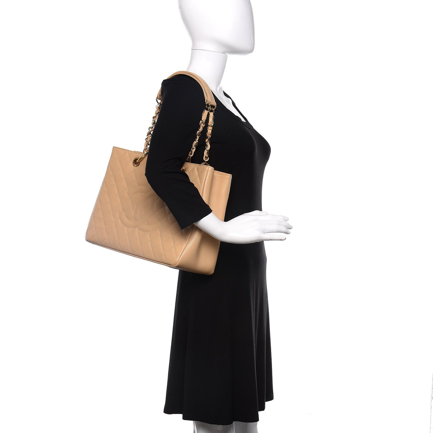 Caviar Quilted Grand Shopping Tote GST Beige