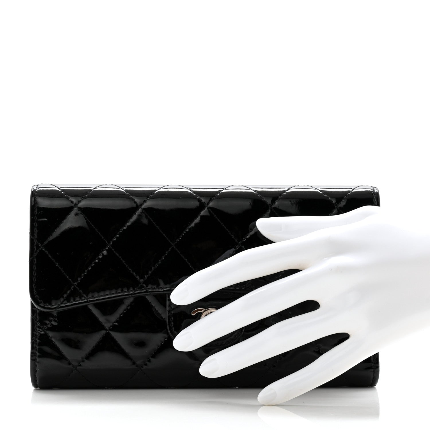 Chanel Patent Quilted Large Flap Wallet Black 2 of 11