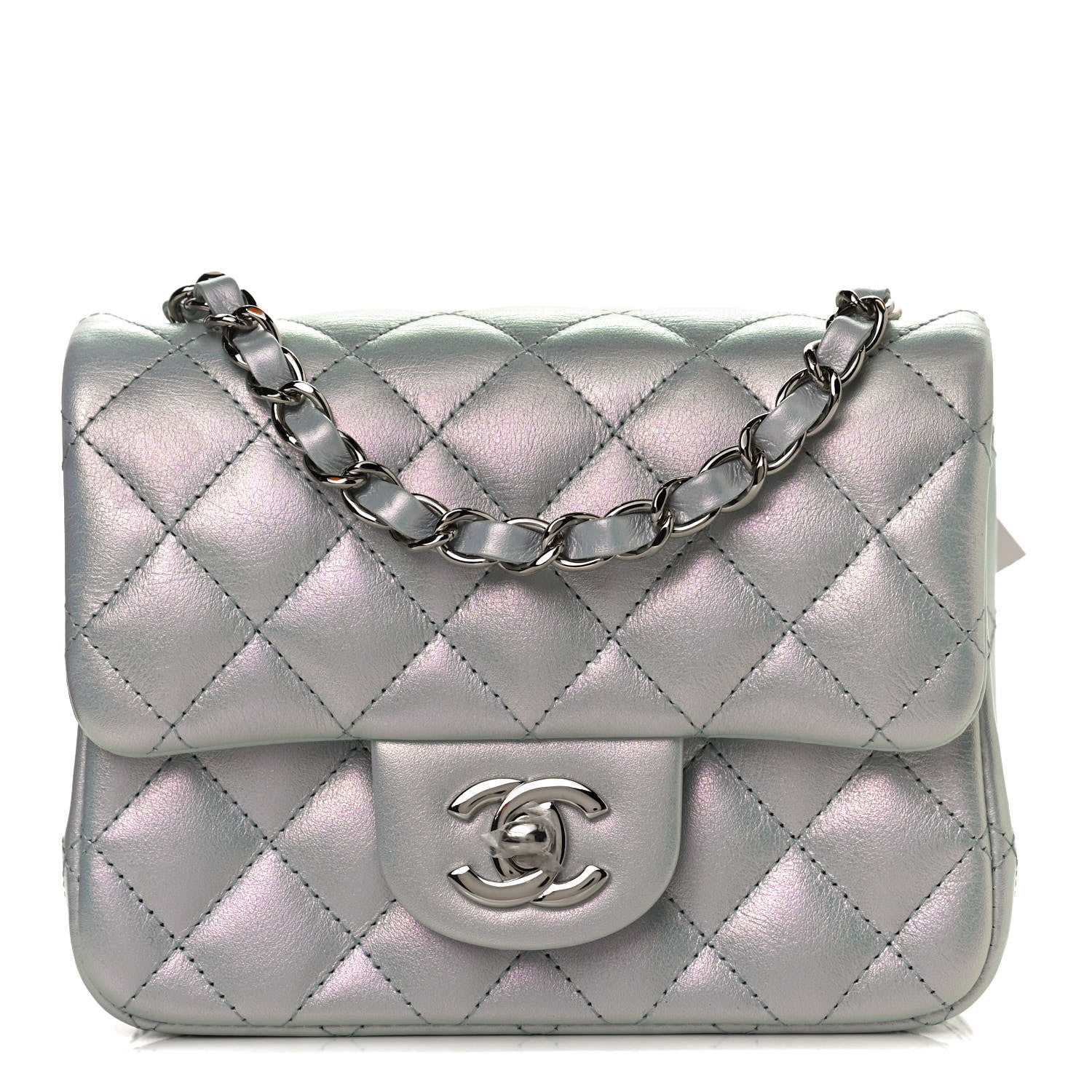 Chanel Iridescent Lambskin Quilted Mini Square Flap Light Blue 1 of 10