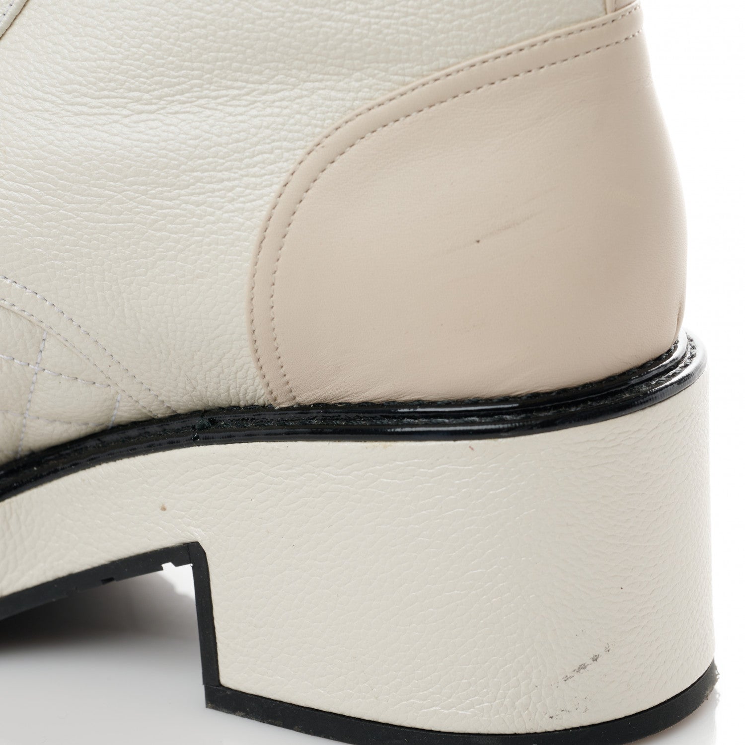 Chanel Pearly Calfskin Patent Calfskin Quilted Lace Up Boots 39.5 White Light Gray Black 11 of 11