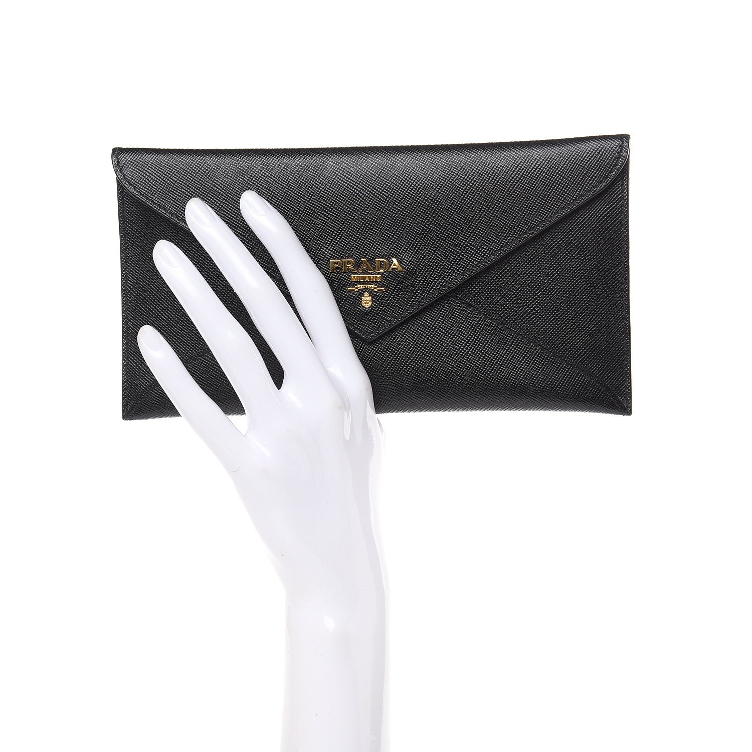 Prada Saffiano Metal Envelope Wallet Black 2 of 8