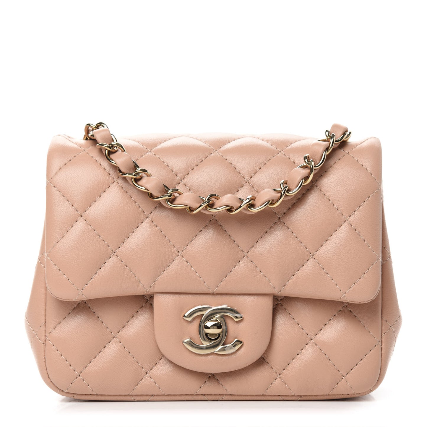 Lambskin Quilted Mini Square Flap Beige
