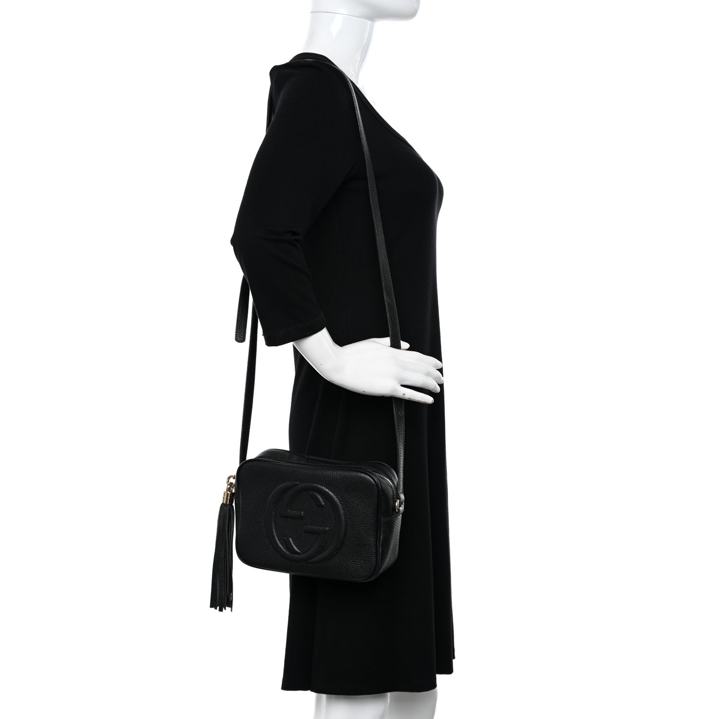 Pebbled Calfskin Small Soho Disco Bag Black