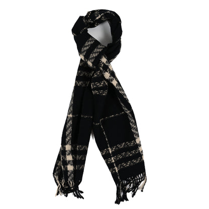 Burberry Cashmere Check Fringe Scarf Black Beige 1 of 3