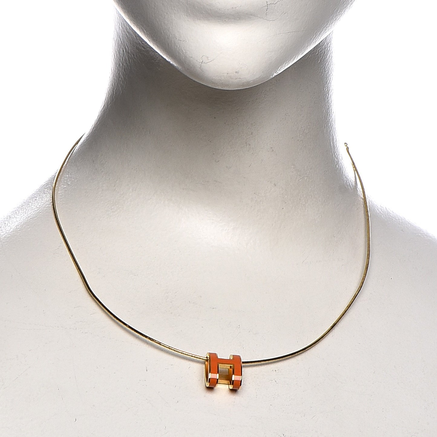 Lacquered Gold Pop H Pendant Necklace Orange