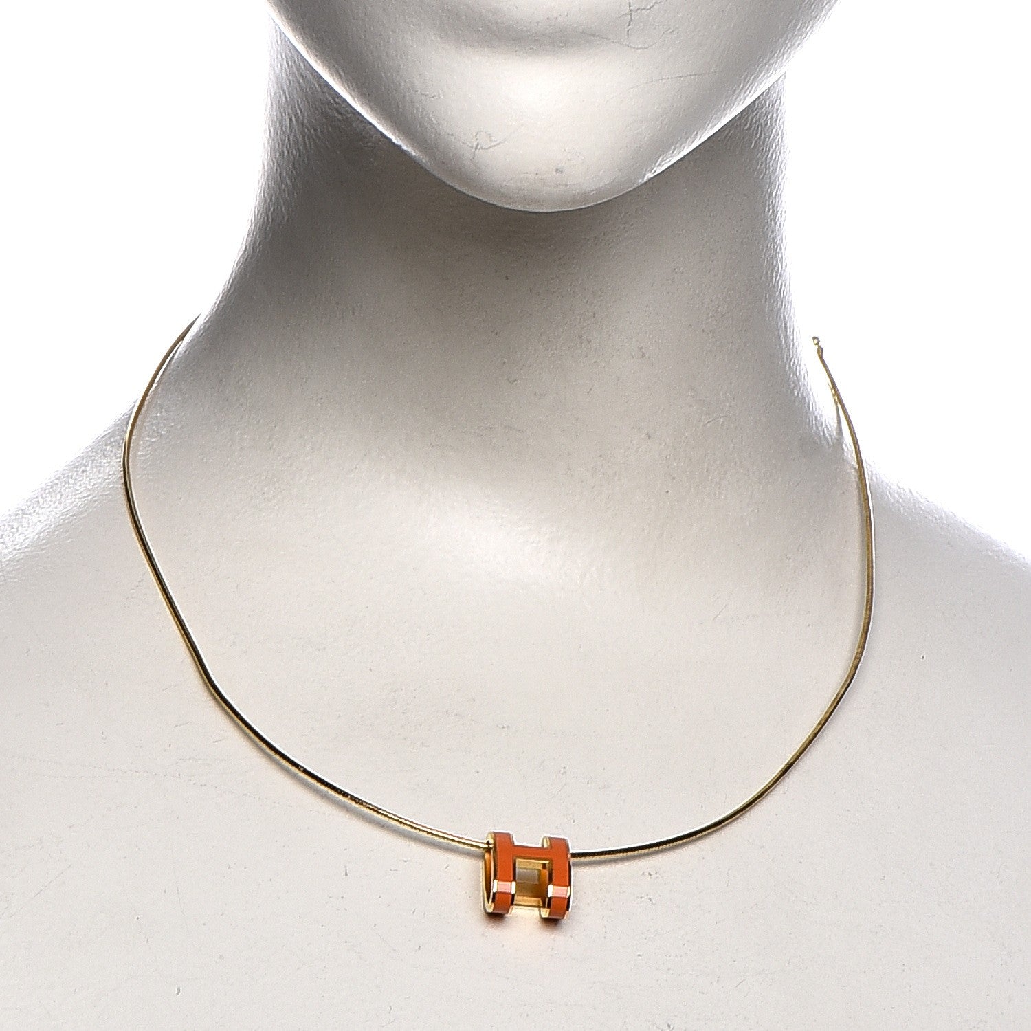 Hermes Lacquered Gold Pop H Pendant Necklace Orange 2 of 5