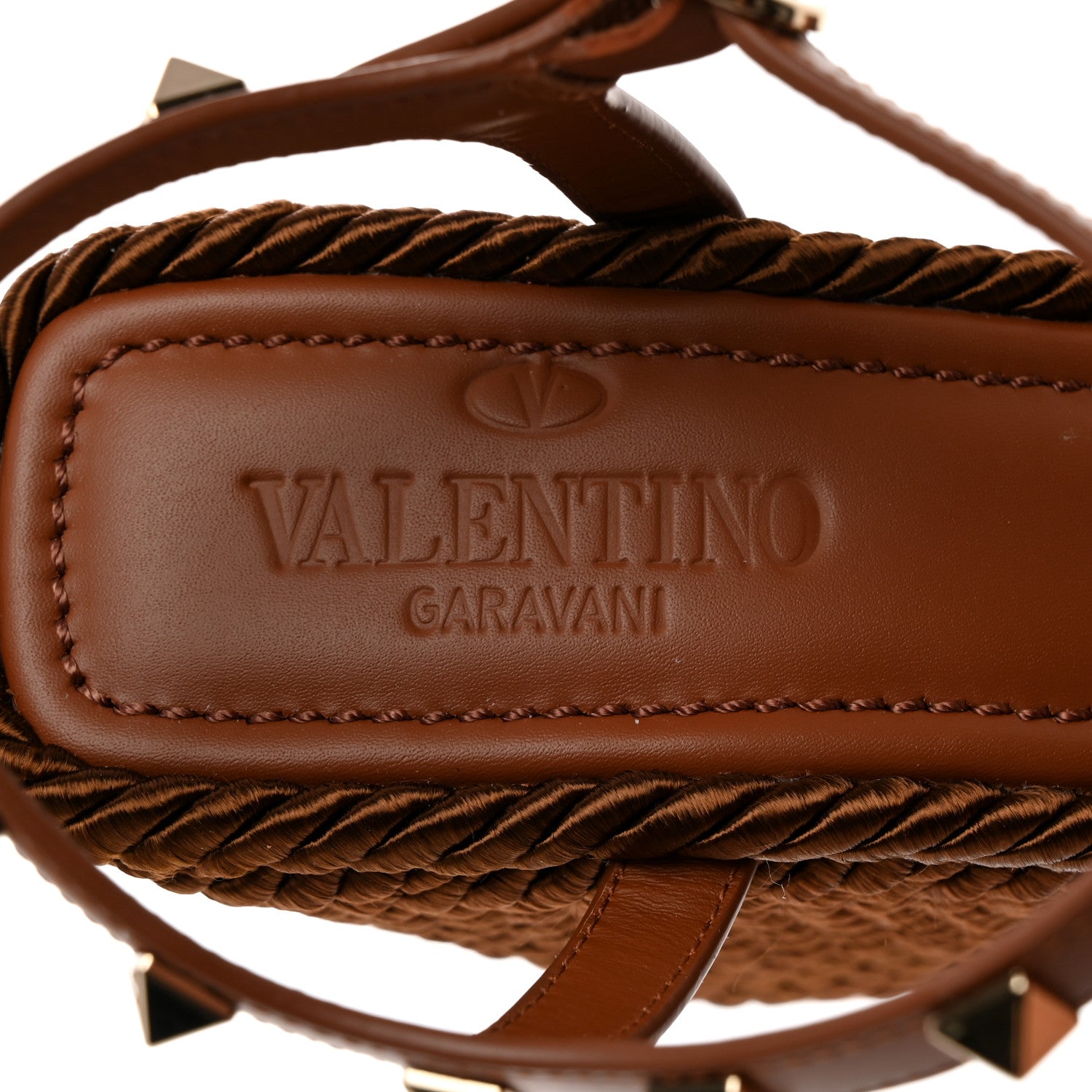 Valentino Garavani Calfskin Rockstud Torchon Espadrille 25/115mm Wedge Sandals 37 Cuoio 6 of 9