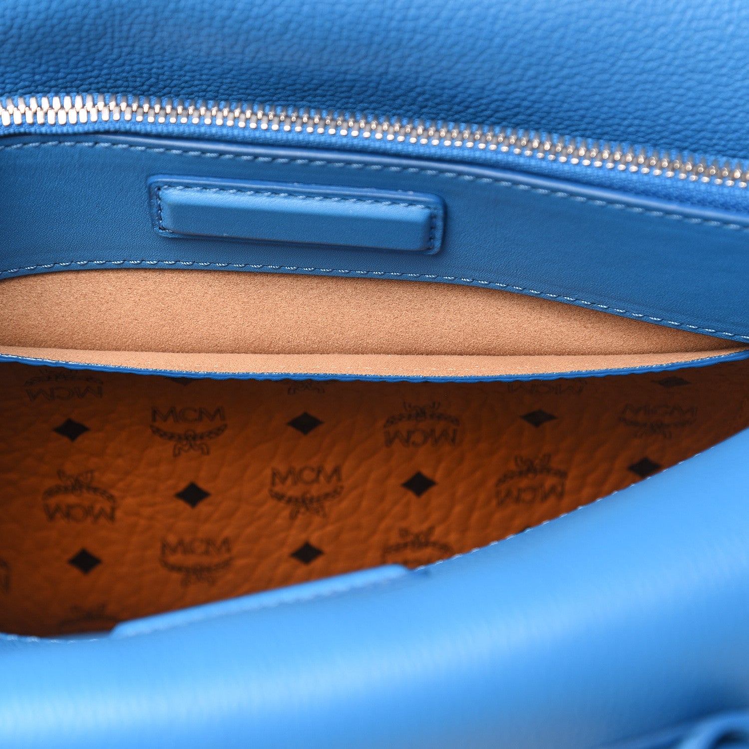 MCM Grained Calfskin Medium Milla Tote Tile Blue 11 of 11