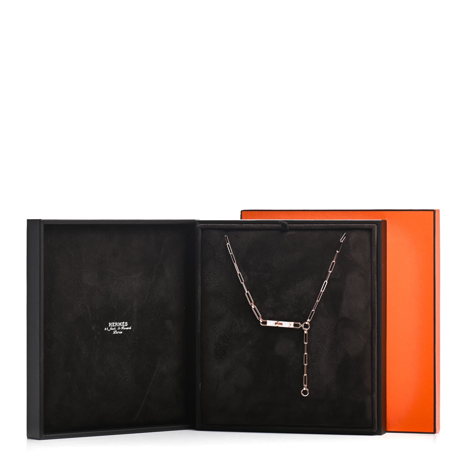 Hermes 18K Rose Gold Diamond Pave PM Kelly Chaine Lariat Necklace SH 5 of 5