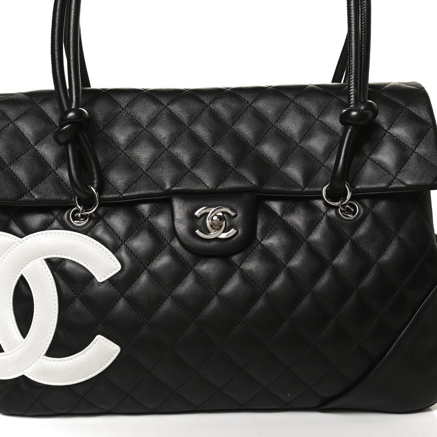 Calfskin Quilted Large Cambon Flap Black White