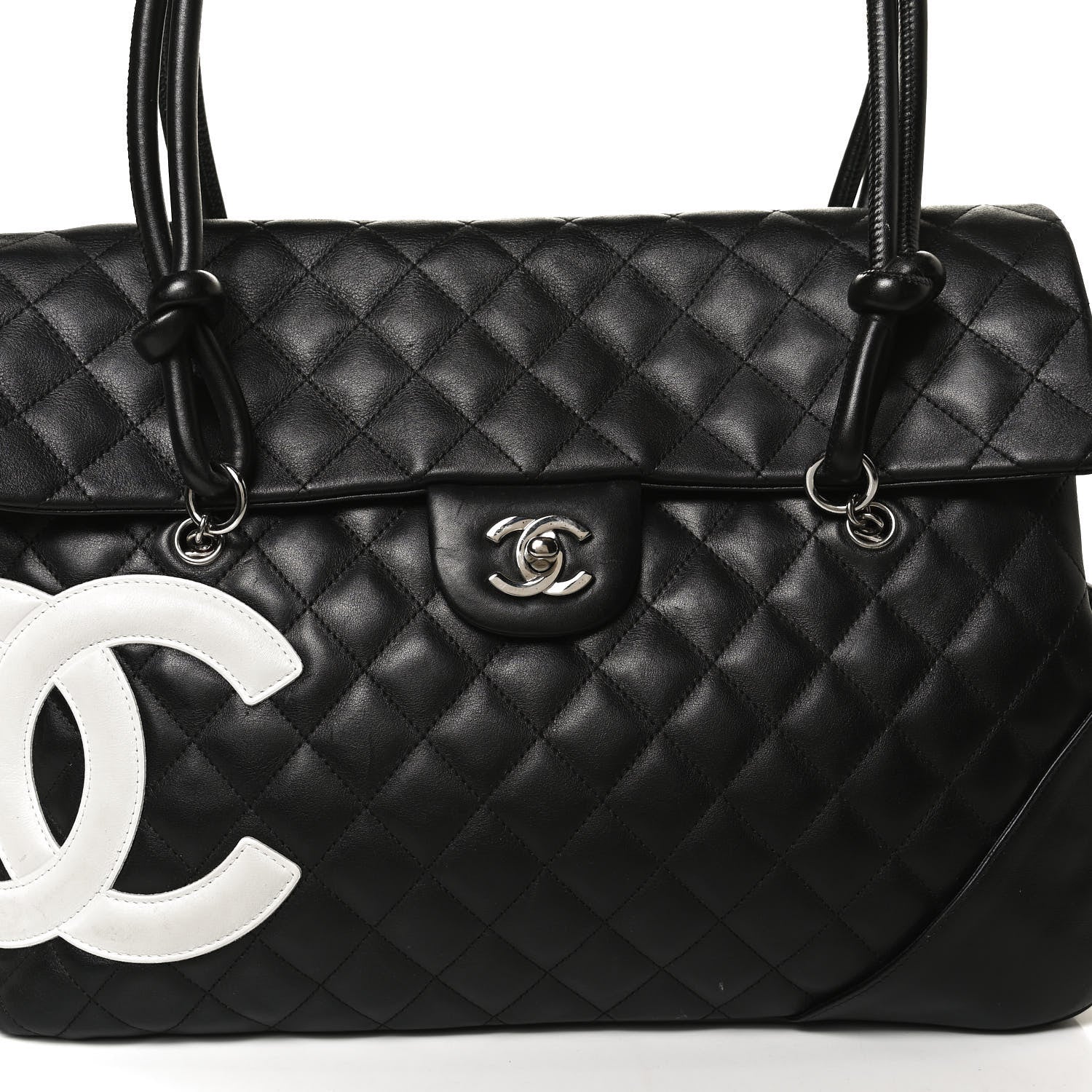 Chanel Calfskin Quilted Large Cambon Flap Black White 8 of 10