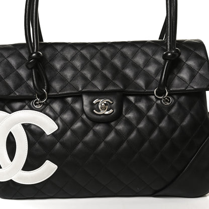 Chanel Calfskin Quilted Large Cambon Flap Black White 8 of 10