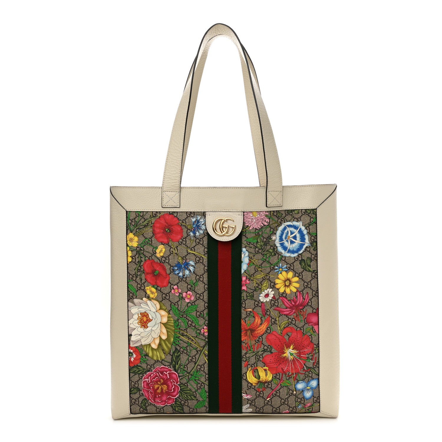 Gucci GG Supreme Monogram Flora Web Ophidia Vertical Shopping Tote White 1 of 18