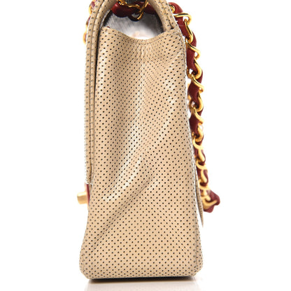 Chanel Lambskin Perforated Medium Single Flap Bag Beige Red 9 of 10