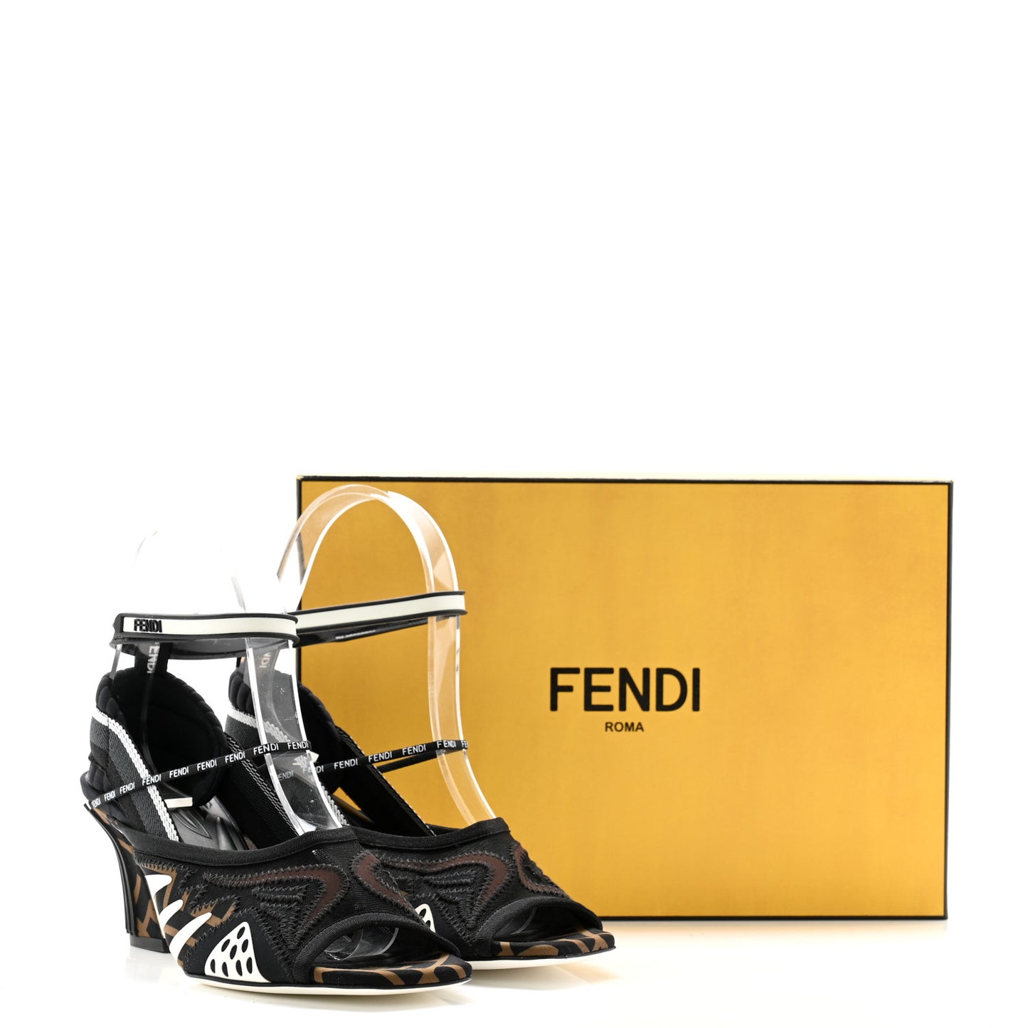 Technical Mesh FF FFreedom Patchwork Low Heel Peep Toe Sandals 38 Tobacco Black Asfalto