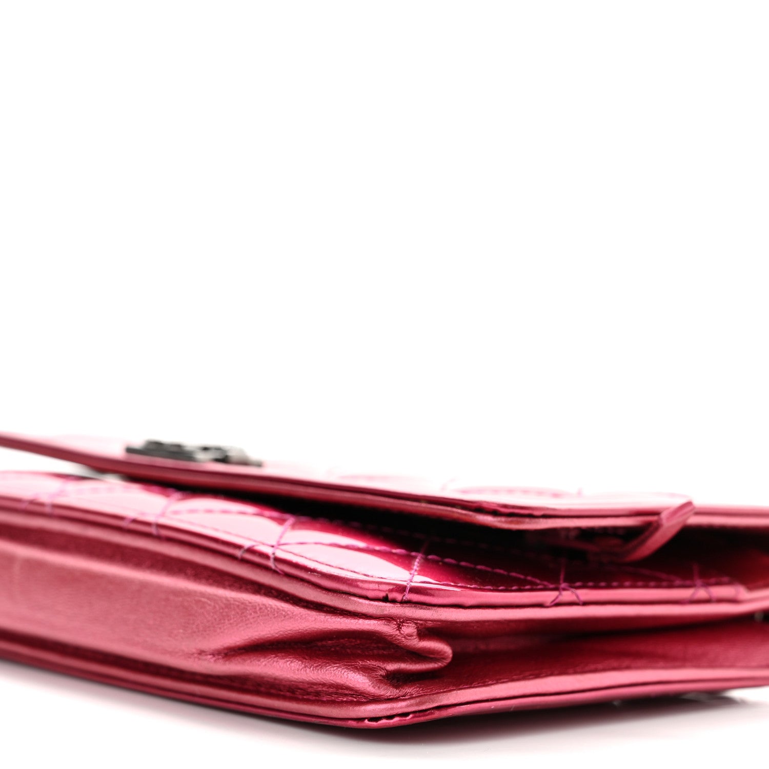 Chanel Metallic Patent Calfskin Quilted Boy Wallet On Chain WOC Fuchsia 10 of 11