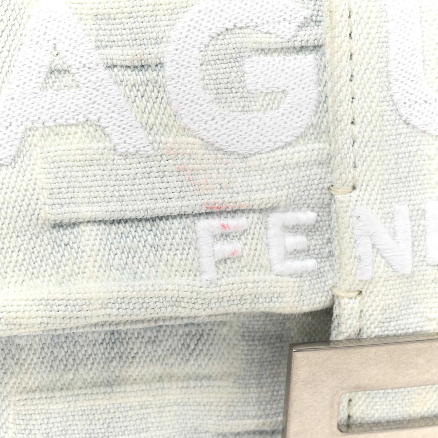 Fendi X MARC JACOBS Bleached Denim Logo Maxi Baguette Off White 10 of 10