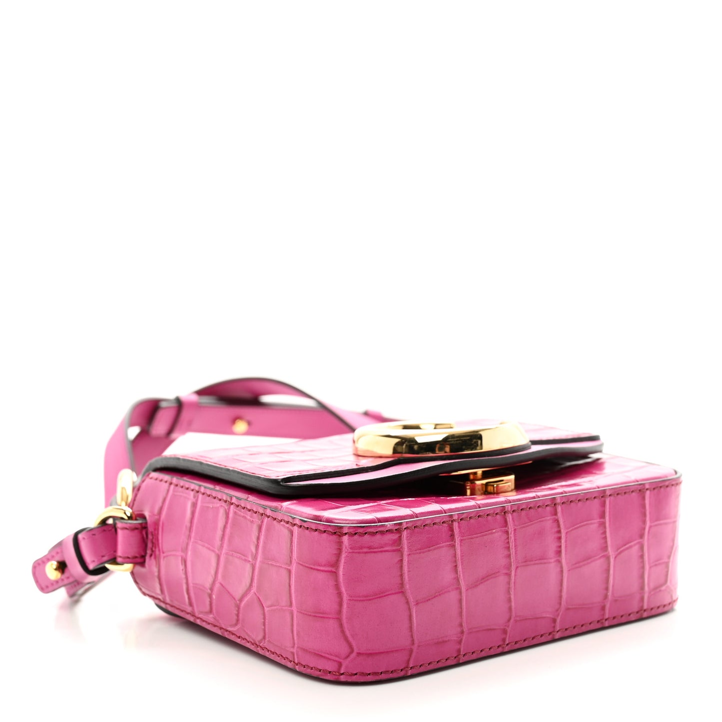 Calfskin Crocodile Embossed Mini C Double Carry Graphic Pink