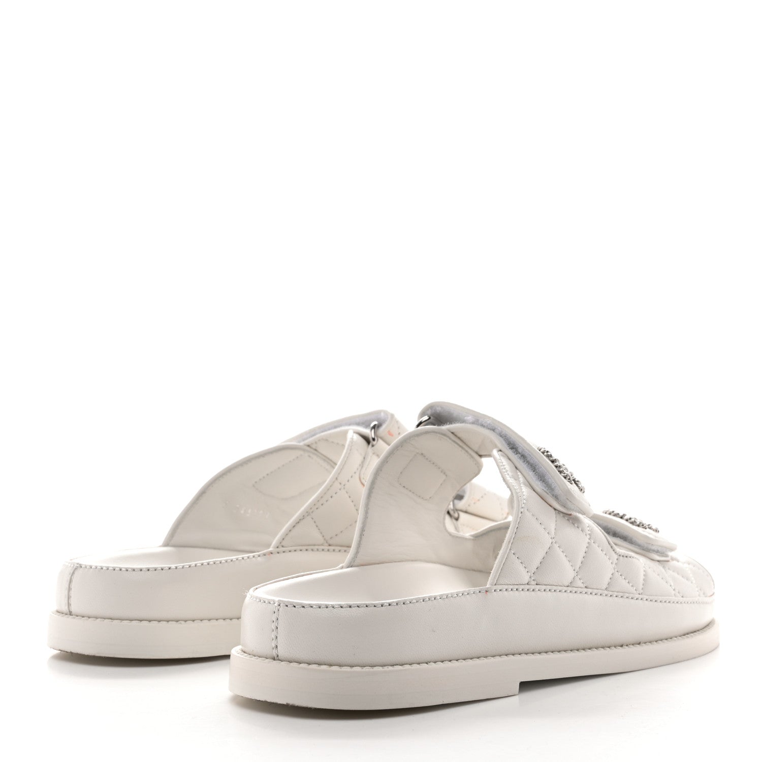 Chanel Lambskin Quilted Velcro Dad Chain CC Slide Sandals 38 White 5 of 14