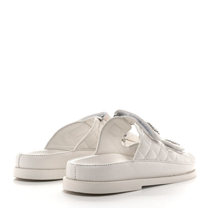 Chanel Lambskin Quilted Velcro Dad Chain CC Slide Sandals 38 White 5 of 14