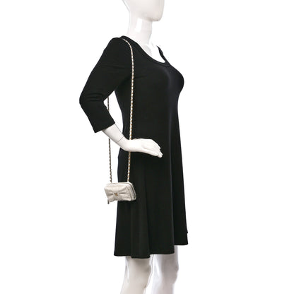 Chanel Tweed Quilted Bow Flap Card Holder On Chain White 2 of 11