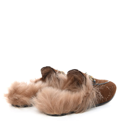 Gucci Velvet GG Monogram Fur Womens Princetown Slippers 38 Brown Black Natural 4 of 8