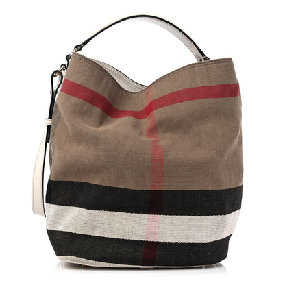 Burberry Canvas Mega Check Medium Ashby Hobo White 1 of 13