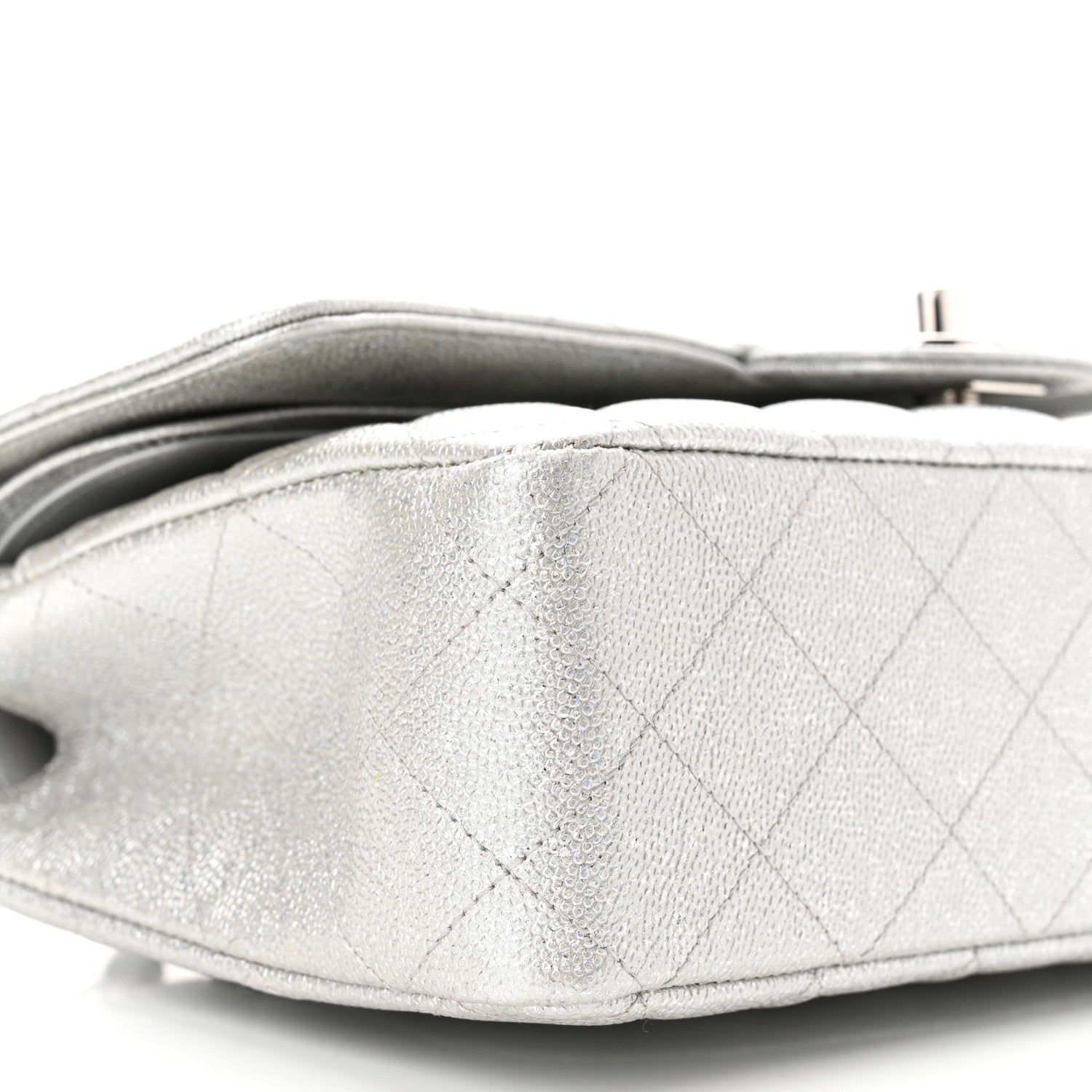 Chanel Glittered Metallic Caviar Quilted Medium Double Flap Silver 9 of 11