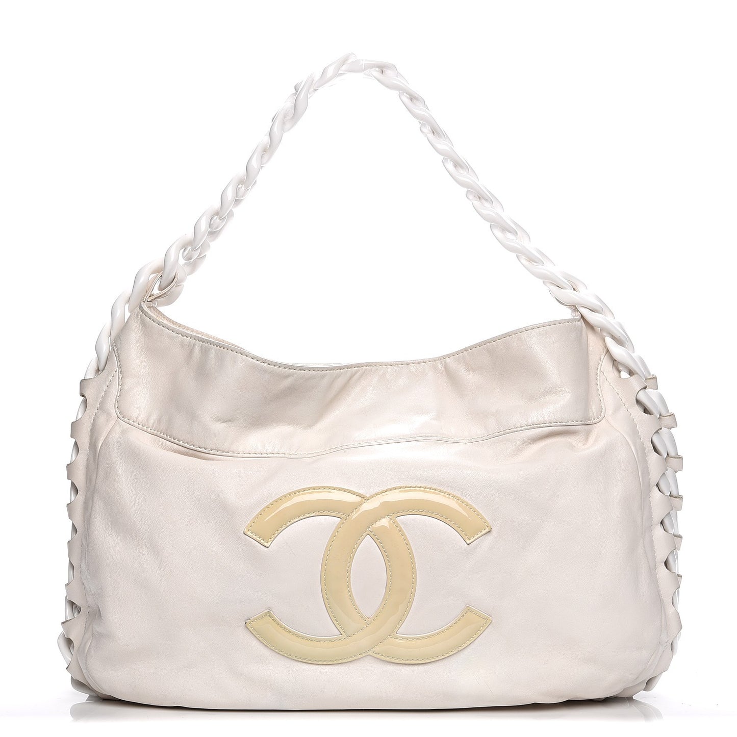 Calfskin Modern Chain Rhodoid Hobo White