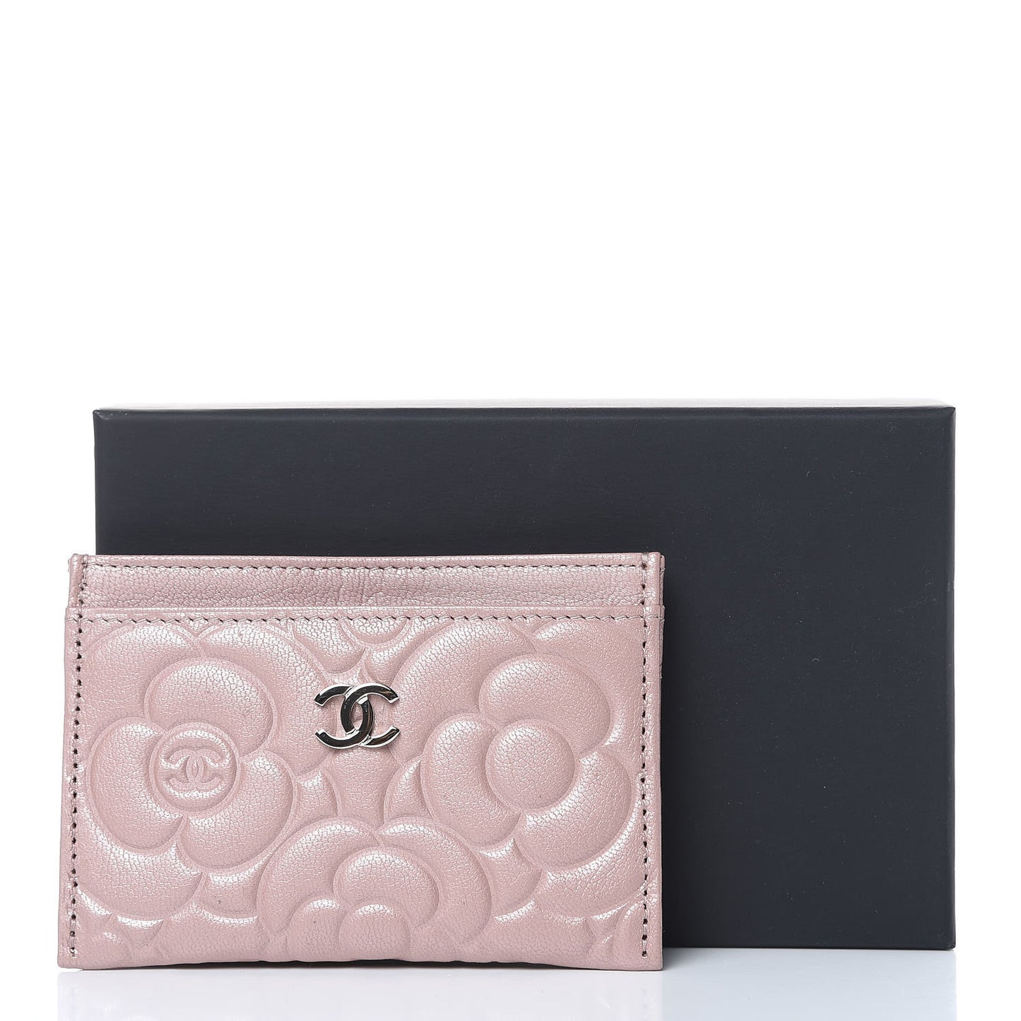 Goatskin Camellia Embossed Card Holder Light Pink