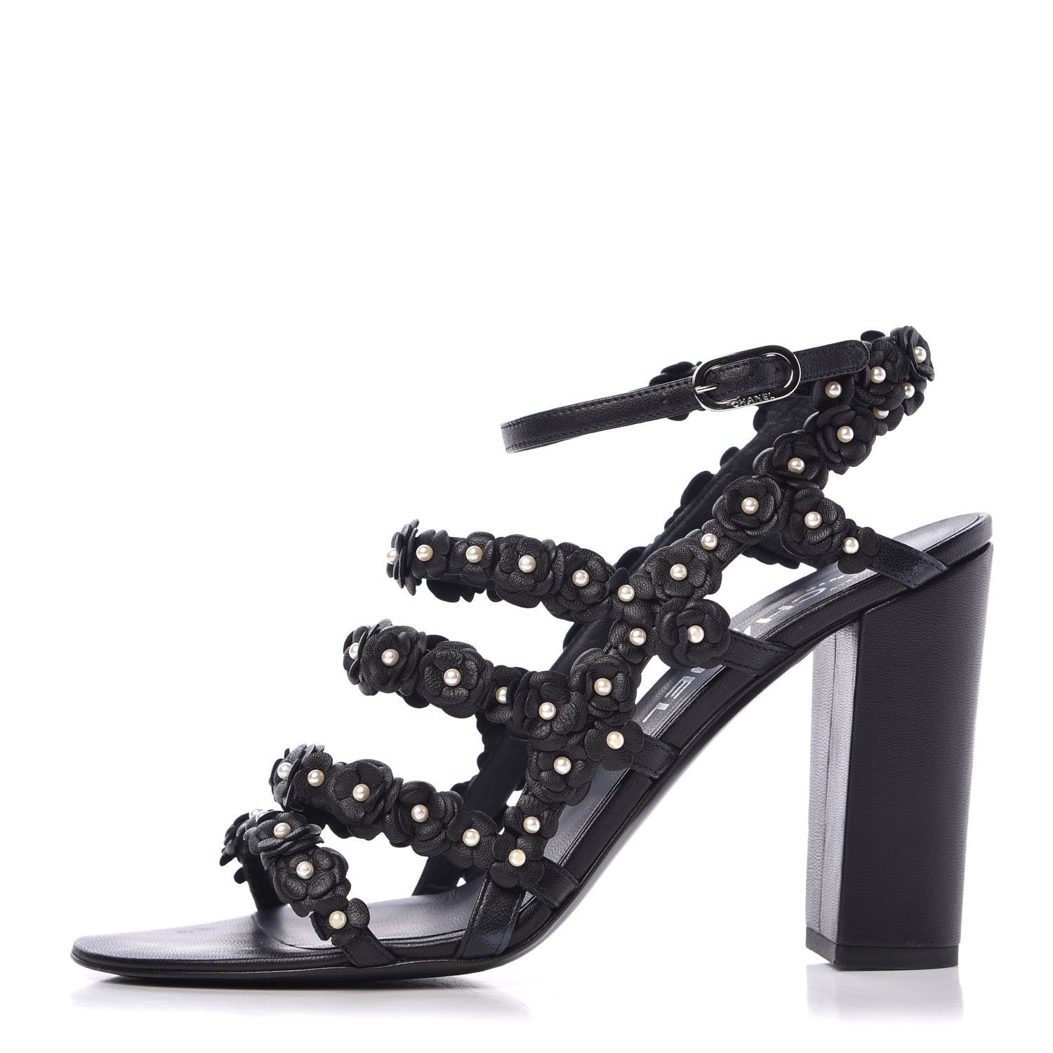 Chanel Lambskin Pearl Camellia Sandals 38.5 Dark Navy Blue 1 of 11