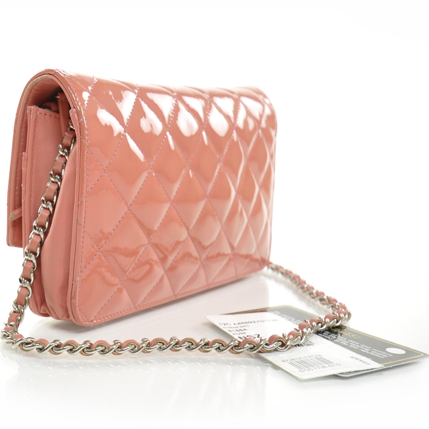 Chanel Patent Quilted Wallet On Chain WOC Coral 3 of 10