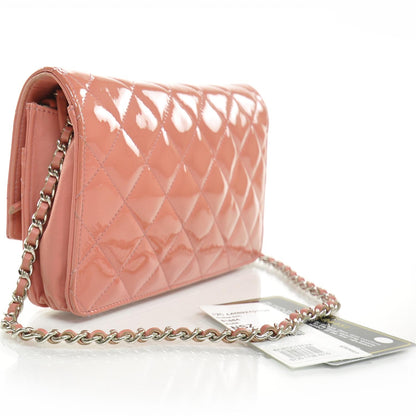 Chanel Patent Quilted Wallet On Chain WOC Coral 3 of 10