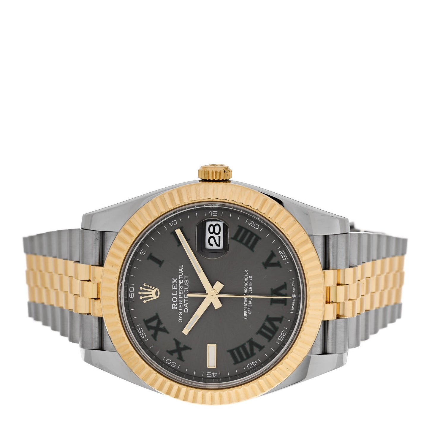 Stainless Steel 18K Yellow Gold 41mm Oyster Perpetual Wimbledon Datejust Watch Slate 126333