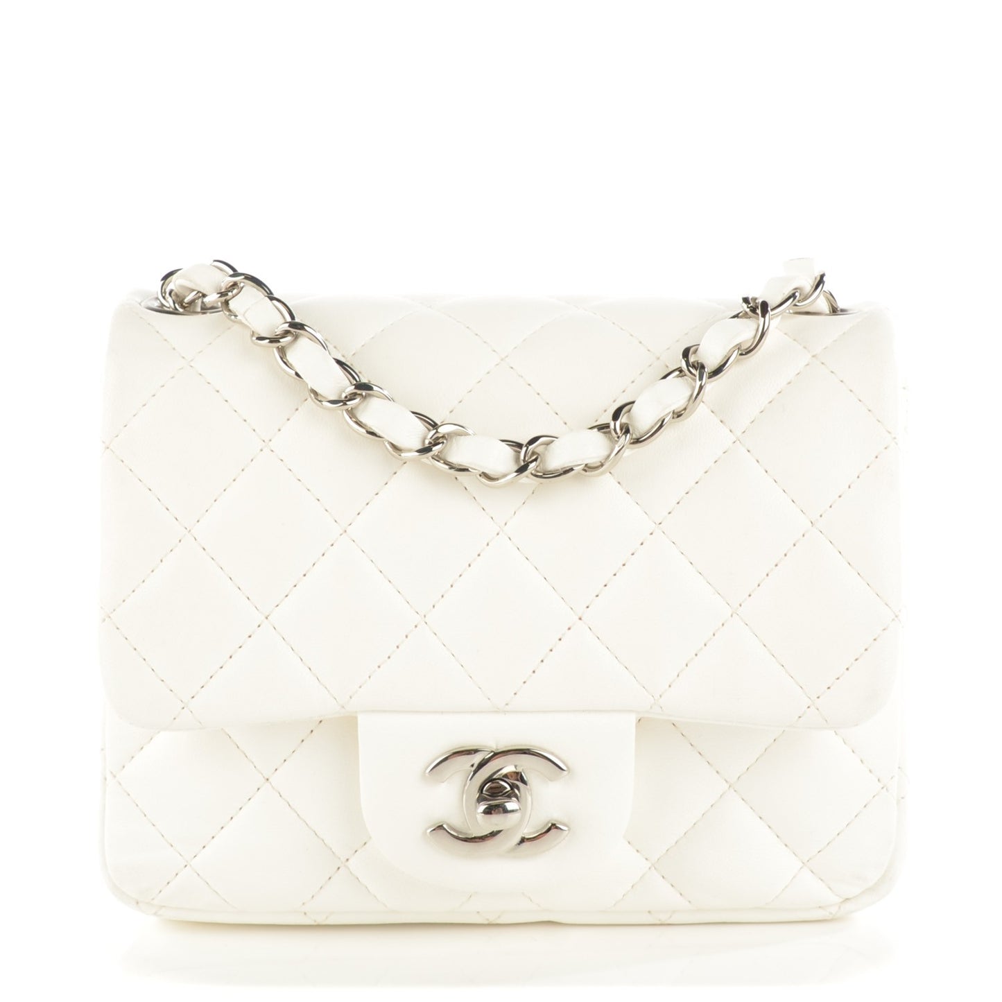 Lambskin Quilted Mini Square Flap White