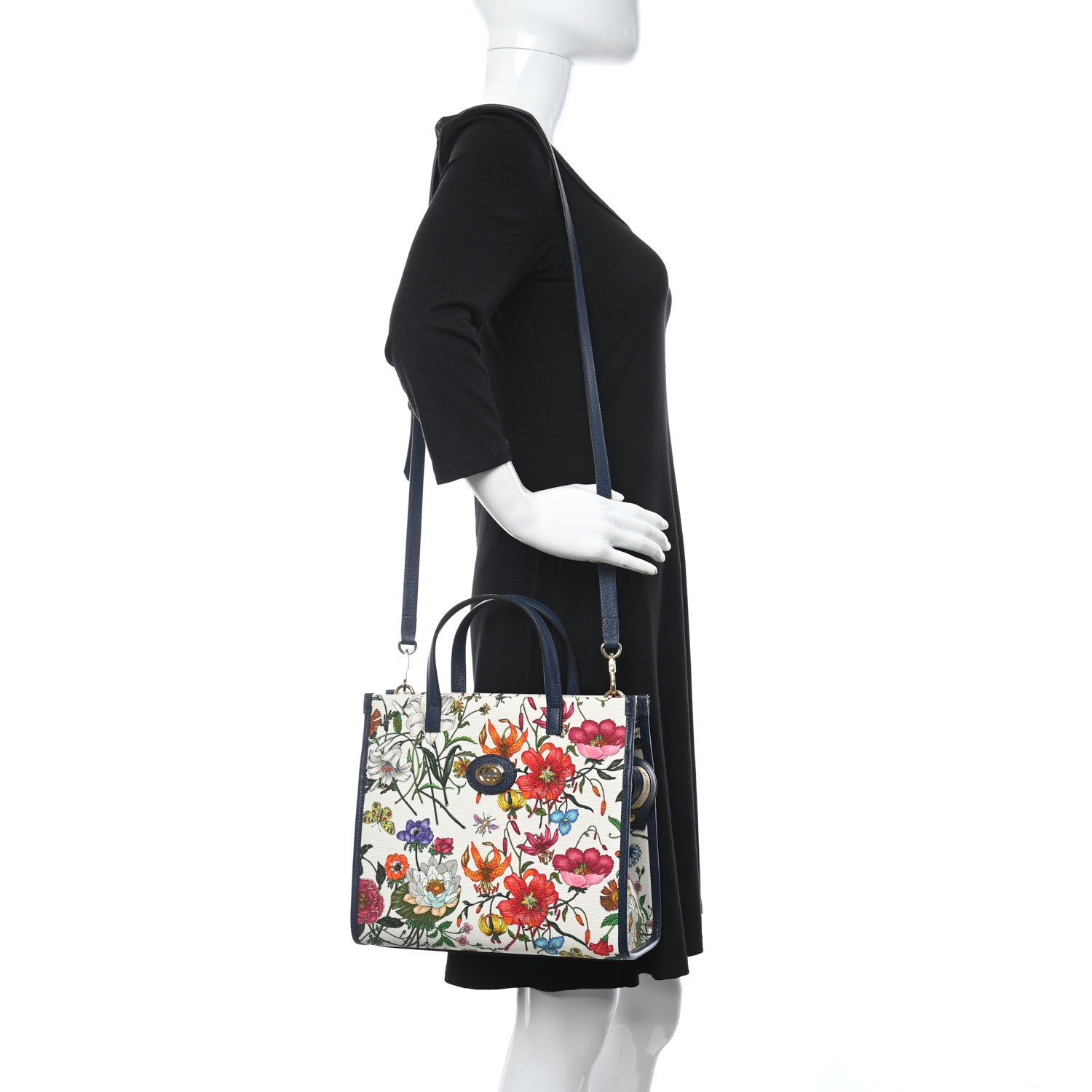 Gucci Canvas Medium Flora Tote White Multicolor Blue Agata 2 of 10