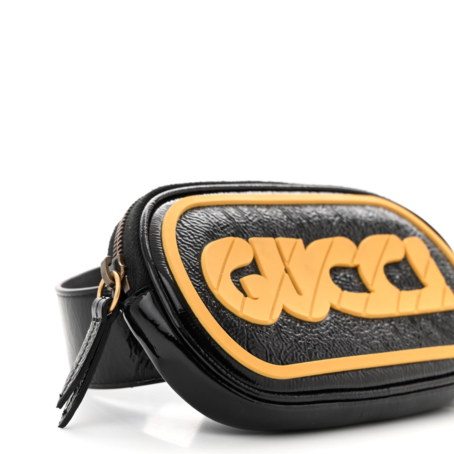 Gucci Patent Rubber Game Patch Logo Belt Bag 95 38 Black 9 of 10