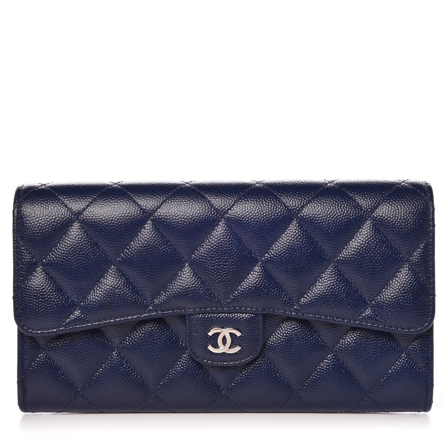 Chanel Caviar Quilted Large Flap Wallet Navy Blue 1 of 8