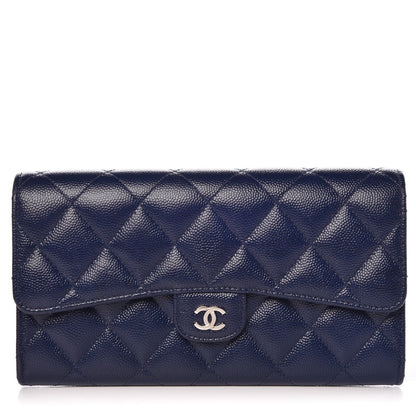 Chanel Caviar Quilted Large Flap Wallet Navy Blue 1 of 8