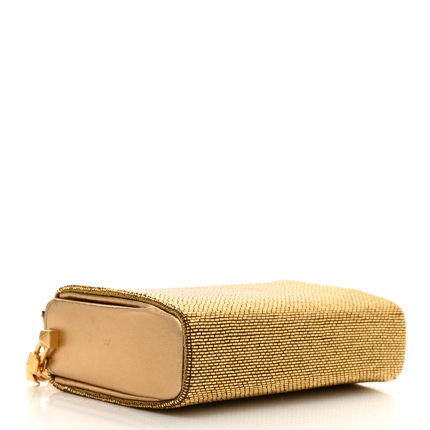 Metallic Calfskin Beaded Rockstud Evening Clutch Antique Bronze