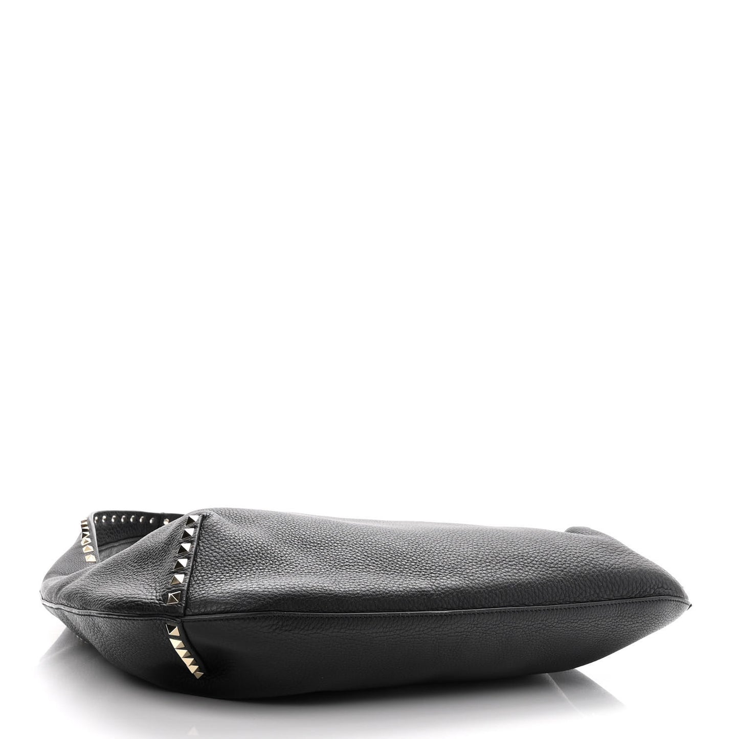 Grained Calfskin Large Rockstud Hobo Black