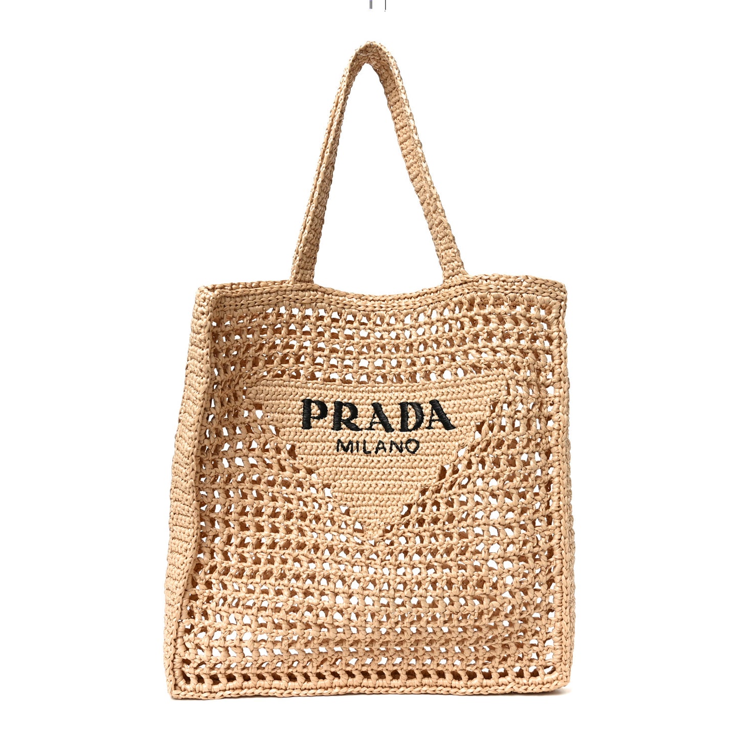 Yarn Raffia Effect Crochet Logo Embroidered Tote Bag Naturale