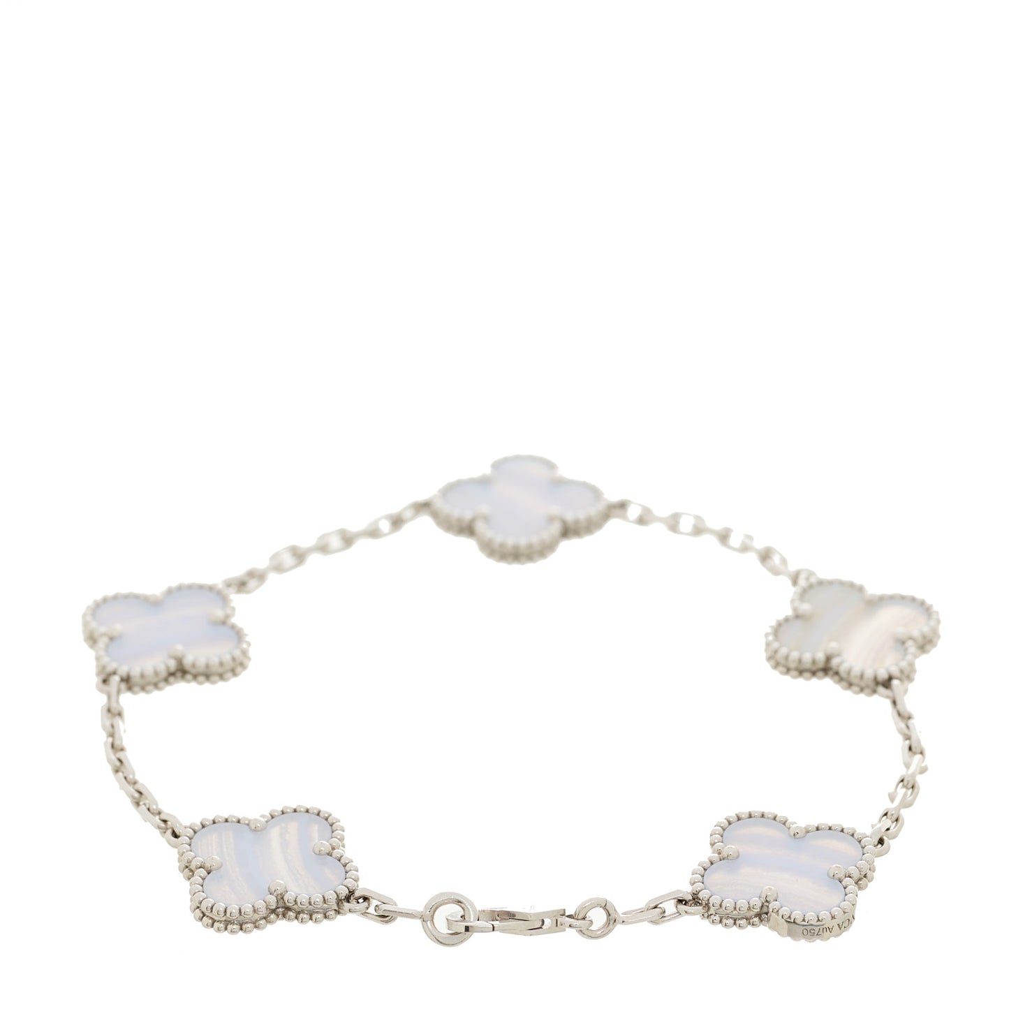 18K White Gold Chalcedony 5 Motifs Vintage Alhambra Bracelet