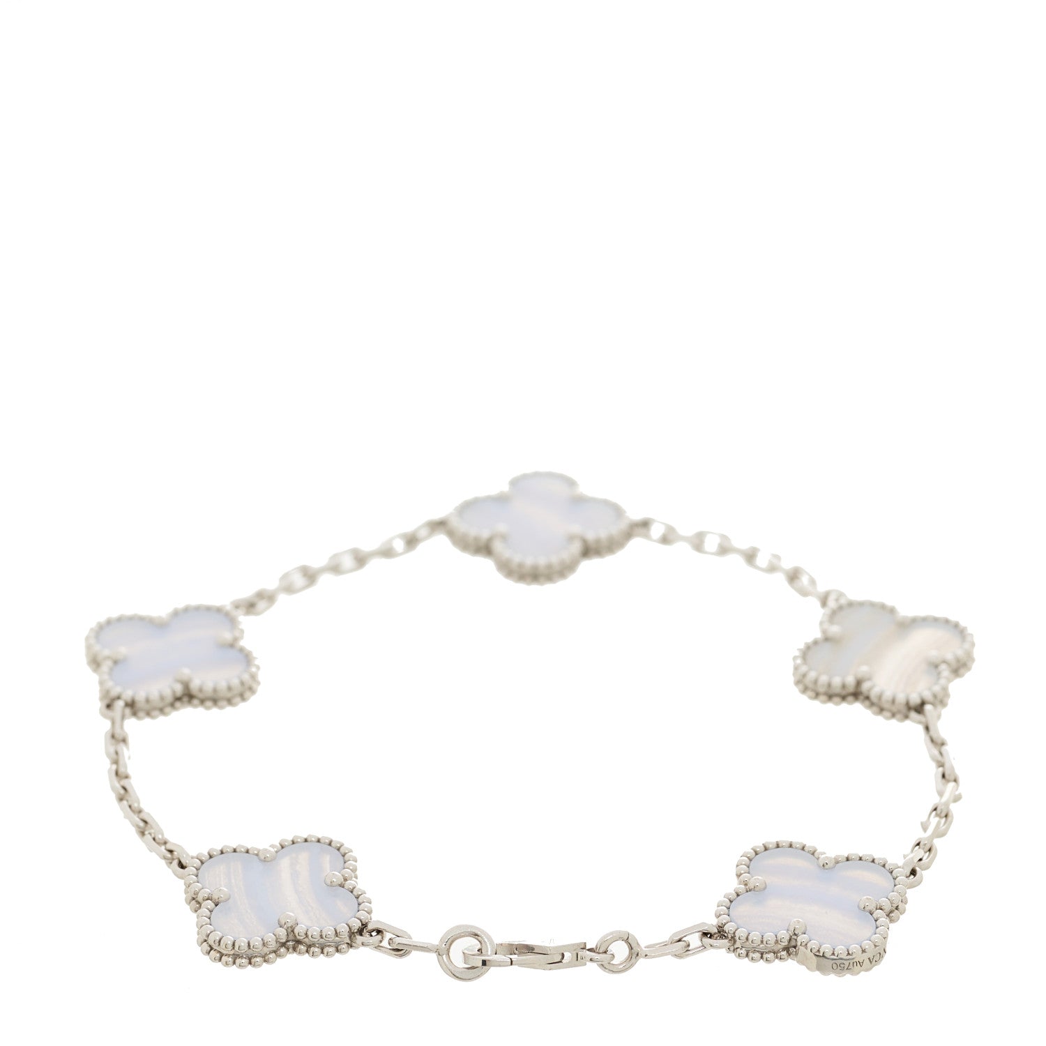 Van Cleef & Arpels 18K White Gold Chalcedony 5 Motifs Vintage Alhambra Bracelet 6 of 9