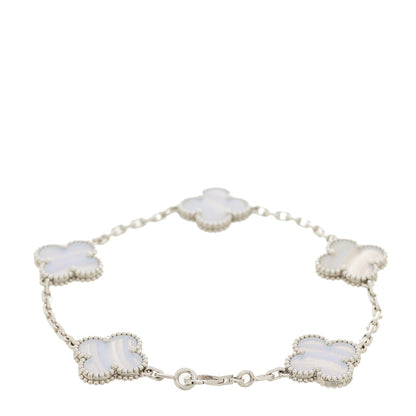 Van Cleef & Arpels 18K White Gold Chalcedony 5 Motifs Vintage Alhambra Bracelet 6 of 9