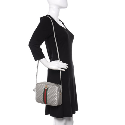 Gucci Laminated Nappa Web Trapuntata Small GG Shoulder Bag Argento 2 of 11